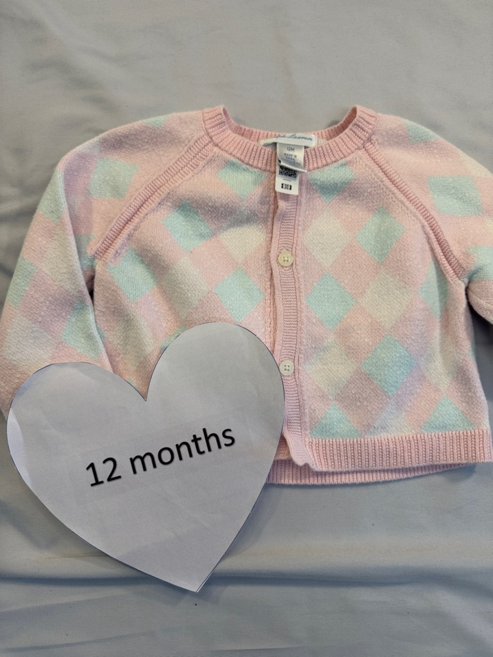 Ralph Lauren-  Pink and Blue Argyle Kids Cardigan Sweater